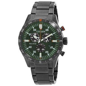 NWT Authentic Citizen Chronograph GMT Eco-Drive Green Dial Men's Watch
